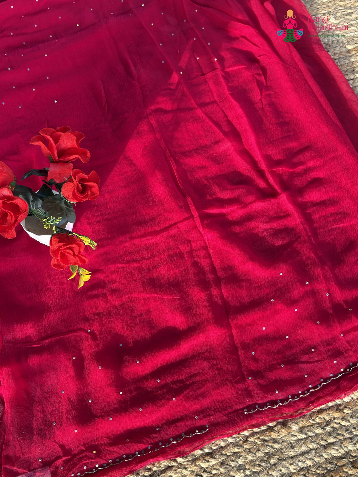 close up view of rani pure chiffon hand embellishment saree