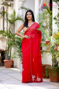 Rani Pure Chiffon Hand Embellishment Saree for Red Puja Sarees | Shop Online