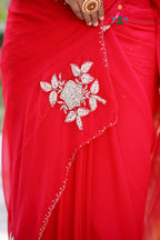 Rani Pure Chiffon Hand Embellishment Saree for Red Puja Sarees | Shop Online
