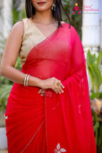 Rani Pure Chiffon Hand Embellishment Saree for Red Puja Sarees | Shop Online