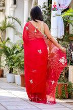 Rani Pure Chiffon Hand Embellishment Saree for Red Puja Sarees | Shop Online