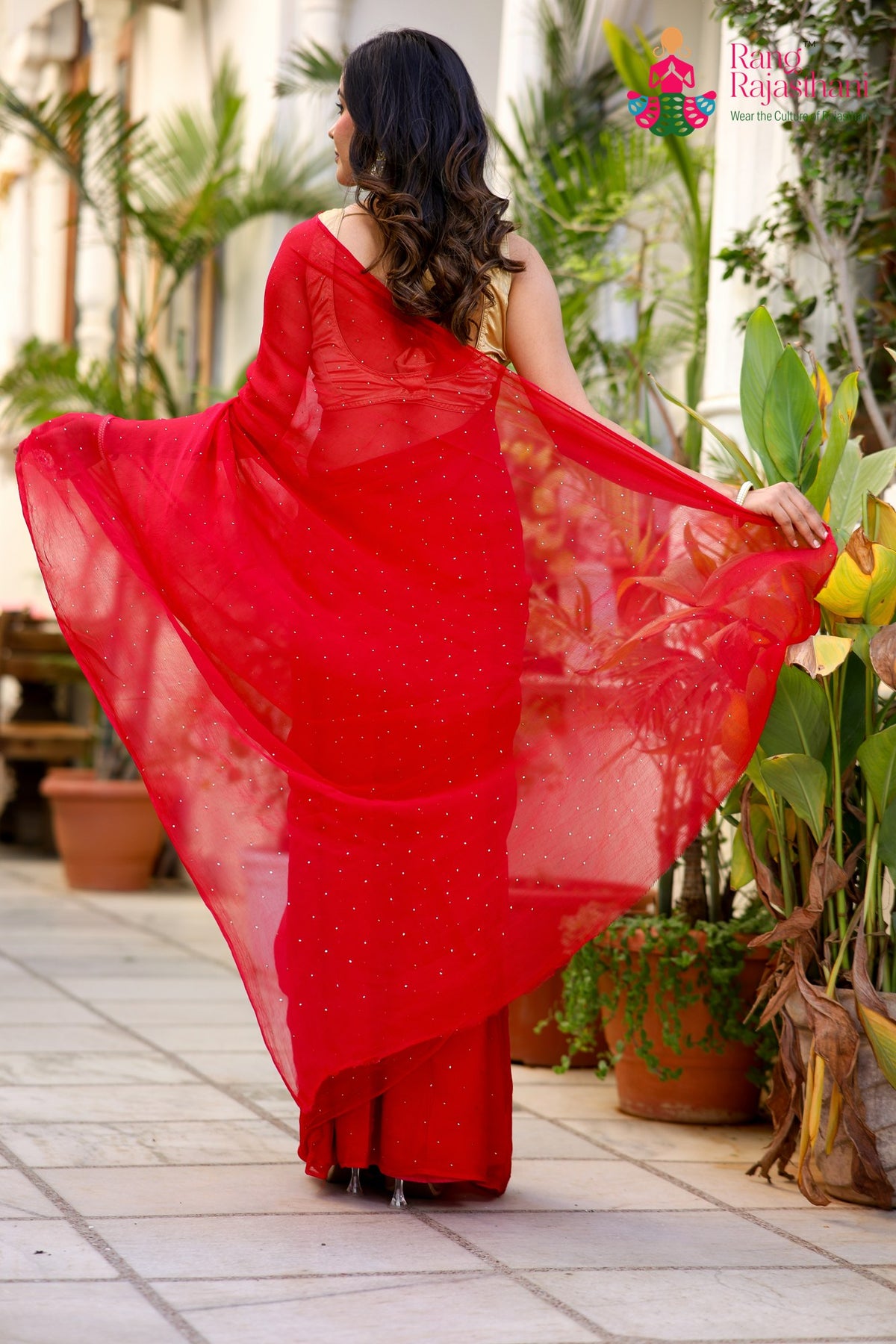 Rani Pure Chiffon Mukesh Saree for Mehendi Ceremony | Wedding Wear