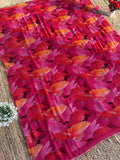 pallu detailing of rani pure chiffon printed saree