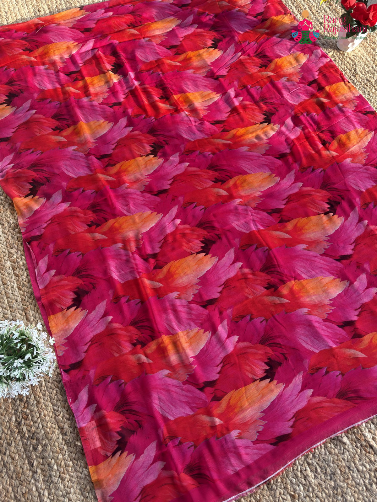 pallu detailing of rani pure chiffon printed saree