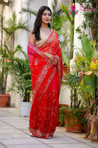 Multi Pure Chiffon Rajputi Aari Tari Saree for Bridal | Buy Online
