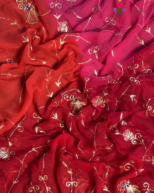 Rani Pure Chiffon Rajputi Aari Tari Saree for Bridal | Buy Online