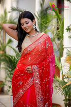 Multi Pure Chiffon Rajputi Aari Tari Saree for Bridal | Buy Online