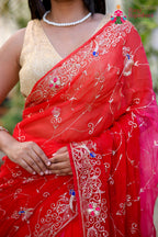 Multi Pure Chiffon Rajputi Aari Tari Saree for Bridal | Buy Online