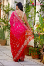 Multi Pure Chiffon Rajputi Aari Tari Saree for Bridal | Buy Online