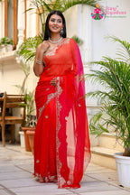 Multi Pure Chiffon Rajputi Aari Tari Saree for Wedding Guest | Shop Now