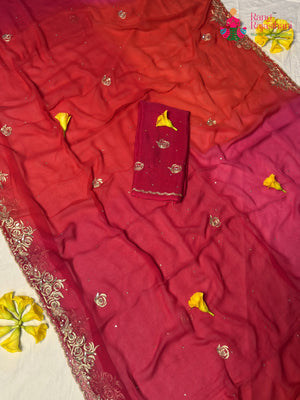 Rani Pure Chiffon Rajputi Aari Tari Saree for Wedding Guest | Shop Now