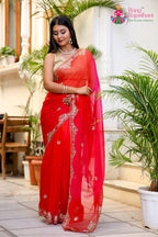 Multi Pure Chiffon Rajputi Aari Tari Saree for Wedding Guest | Shop Now