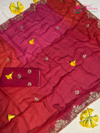 Rani Pure Chiffon Rajputi Aari Tari Saree for Wedding Guest | Shop Now