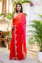 Multi Pure Chiffon Rajputi Aari Tari Saree for Wedding Guest | Shop Now