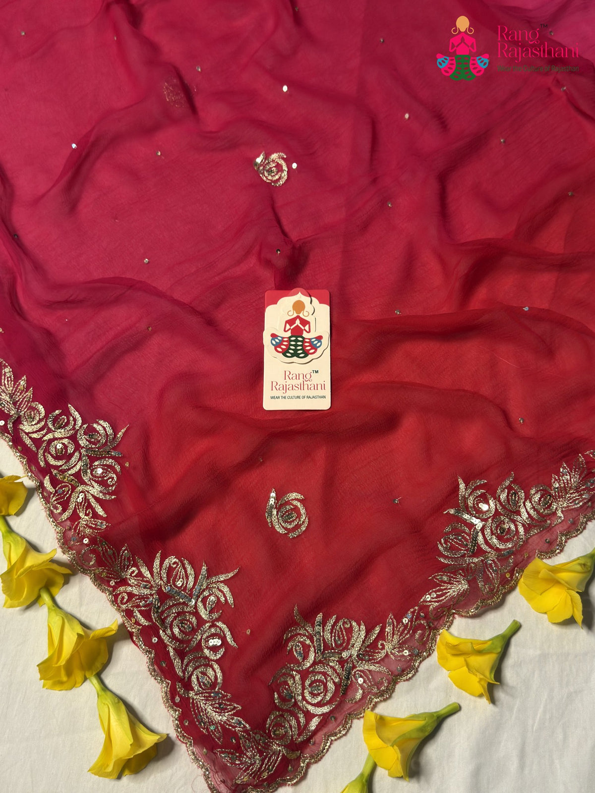 Rani Pure Chiffon Rajputi Aari Tari Saree for Wedding Guest | Shop Now