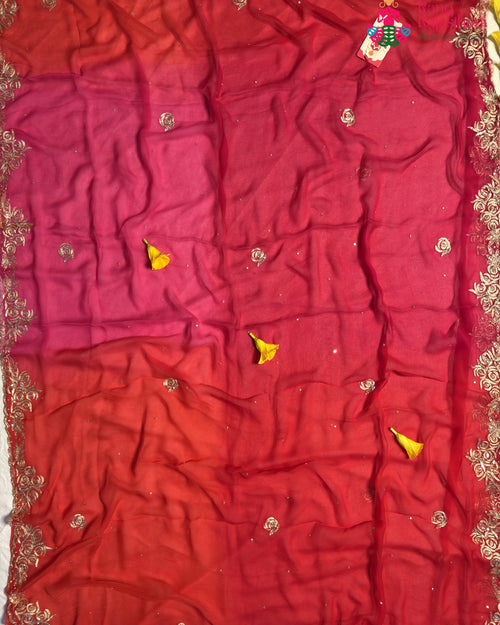 Rani Pure Chiffon Rajputi Aari Tari Saree for Wedding Guest | Shop Now