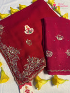 Rani Pure Chiffon Rajputi Aari Tari Saree for Wedding Guest | Shop Now