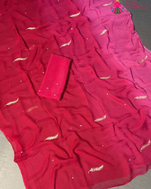 Rani Pure Chiffon Rajputi Aari Tari Saree for Wedding Guest | Buy Today