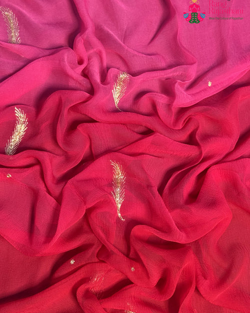 Rani Pure Chiffon Rajputi Aari Tari Saree for Wedding Guest | Buy Today