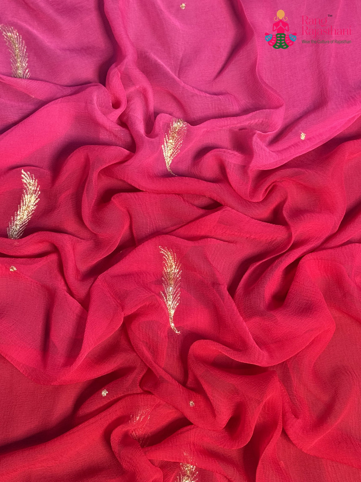 Rani Pure Chiffon Rajputi Aari Tari Saree for Wedding Guest | Buy Today