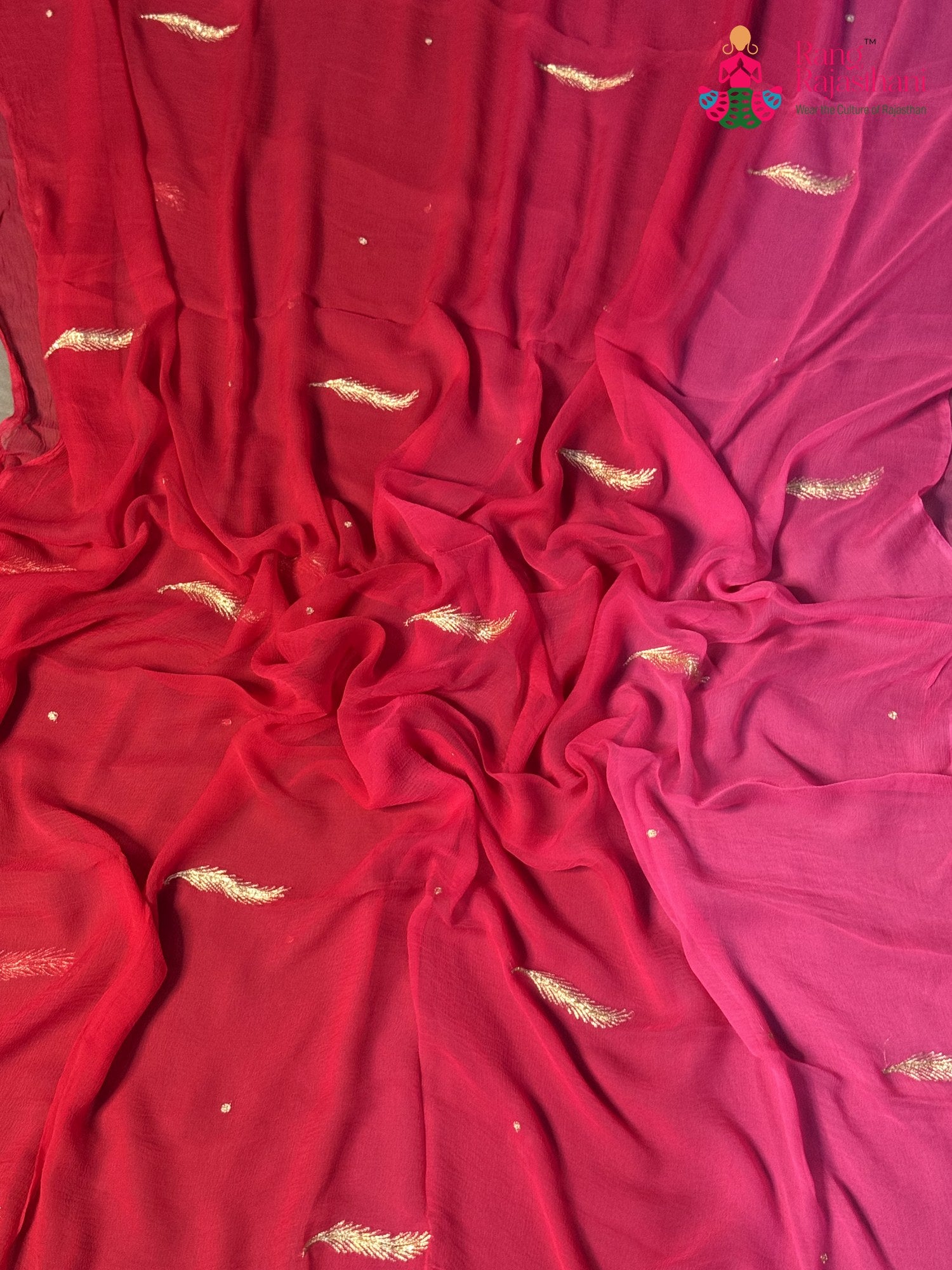 Rani Pure Chiffon Rajputi Aari Tari Saree for Wedding Guest | Buy Today
