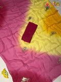 Rani Pure Chiffon Rajputi Aari Tari Saree for Haldi Ceremony | Designer Saree