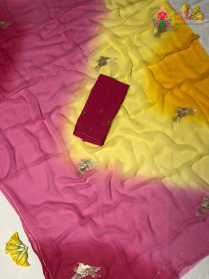 Rani Pure Chiffon Rajputi Aari Tari Saree for Haldi Ceremony | Designer Saree