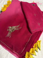 Rani Pure Chiffon Rajputi Aari Tari Saree for Haldi Ceremony | Designer Saree