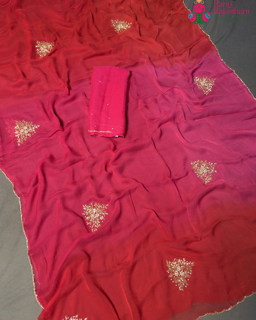 Rani Pure Chiffon Rajputi Aari Tari Saree for Wedding Reception | Exclusive Edit