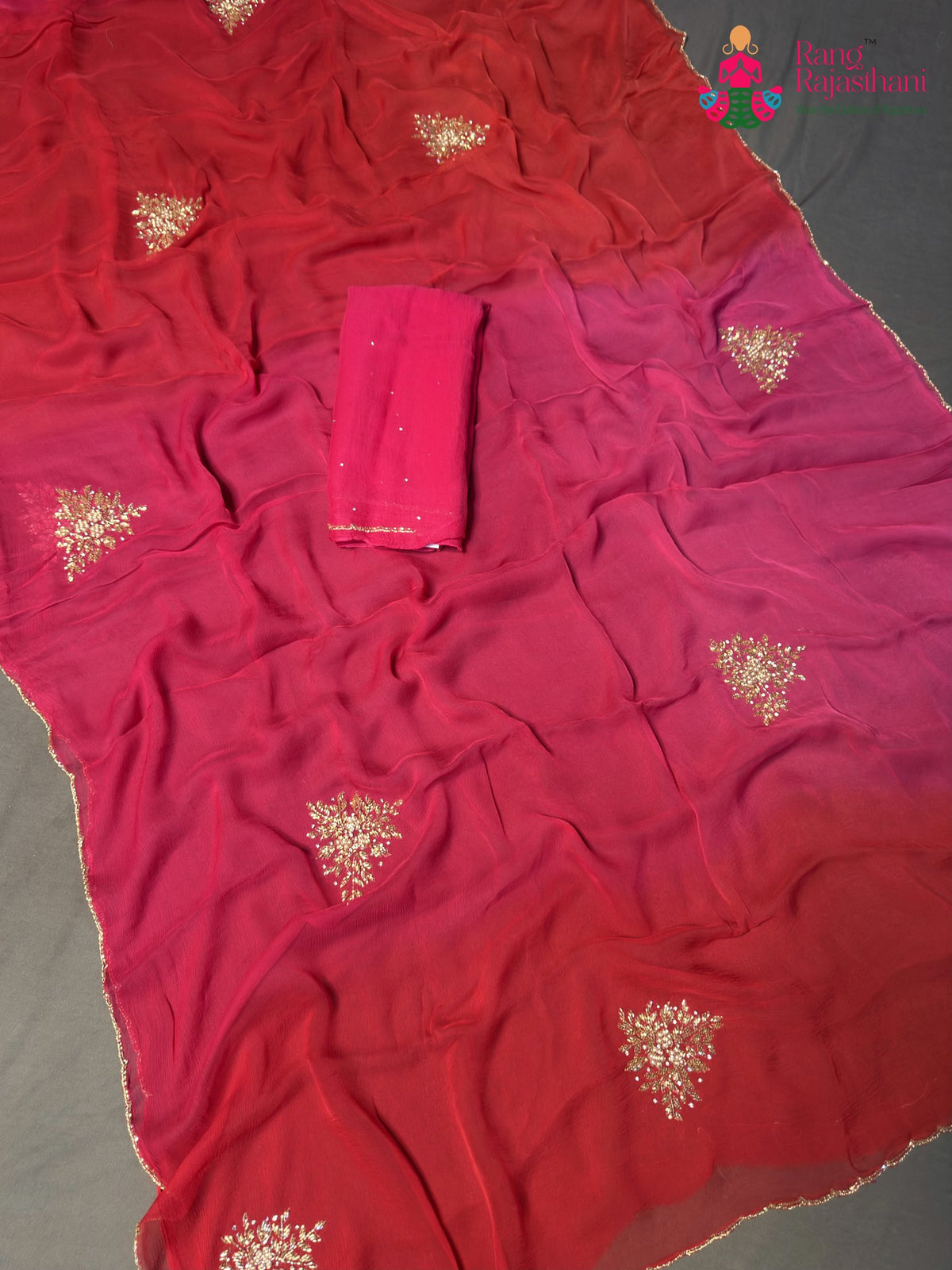 Rani Pure Chiffon Rajputi Aari Tari Saree for Wedding Reception | Exclusive Edit
