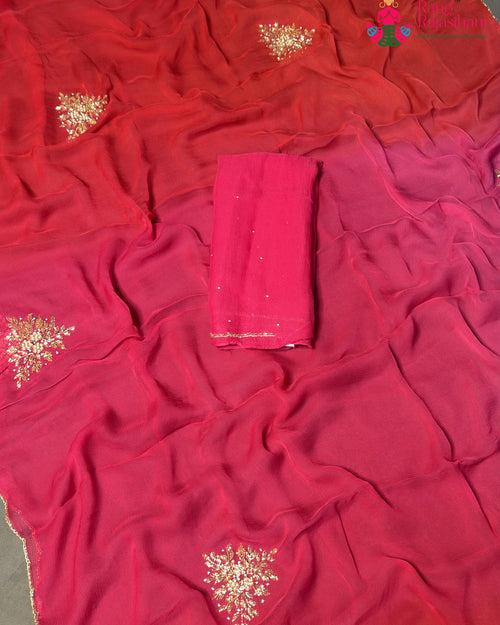 Rani Pure Chiffon Rajputi Aari Tari Saree for Wedding Reception | Exclusive Edit