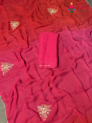 Rani Pure Chiffon Rajputi Aari Tari Saree for Wedding Reception | Exclusive Edit