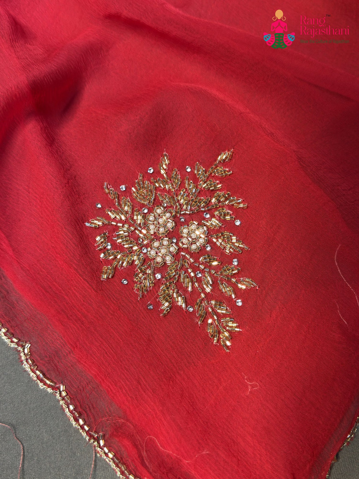Rani Pure Chiffon Rajputi Aari Tari Saree for Wedding Reception | Exclusive Edit