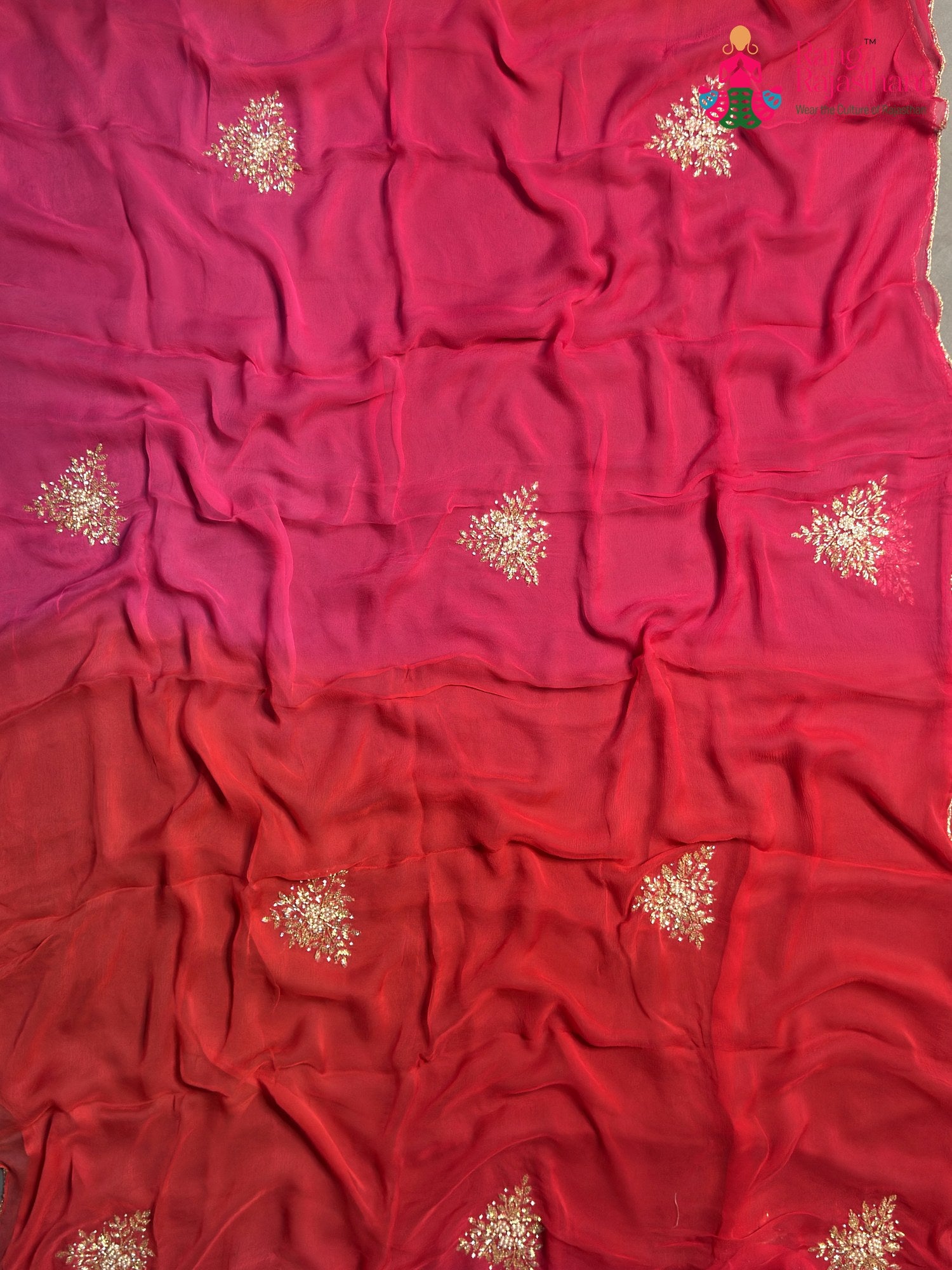 Rani Pure Chiffon Rajputi Aari Tari Saree for Wedding Reception | Exclusive Edit
