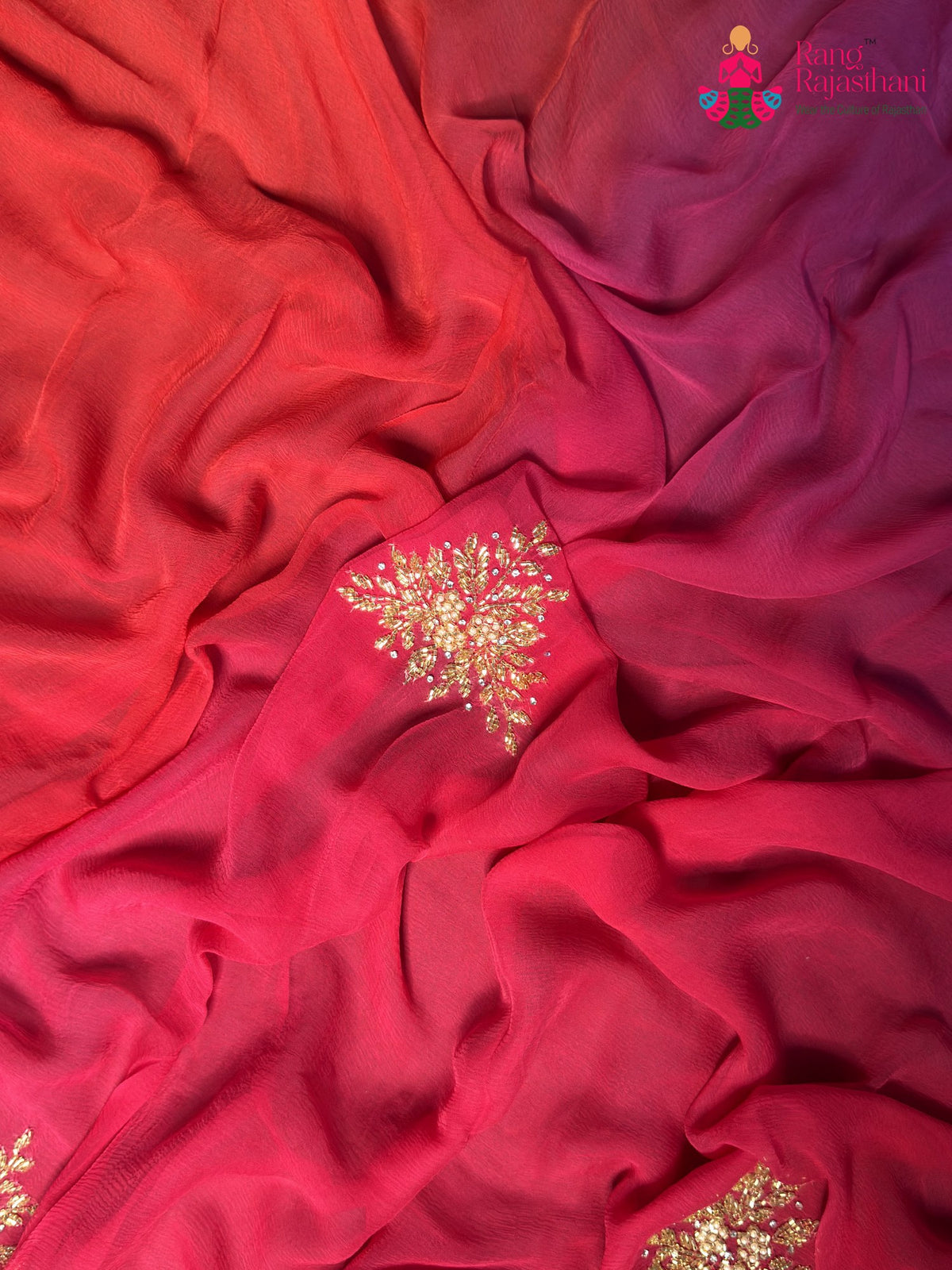 Rani Pure Chiffon Rajputi Aari Tari Saree for Wedding Reception | Exclusive Edit