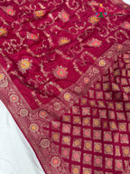 work detailing of rani pure crape chinon banarasi khaddi mina jaal saree