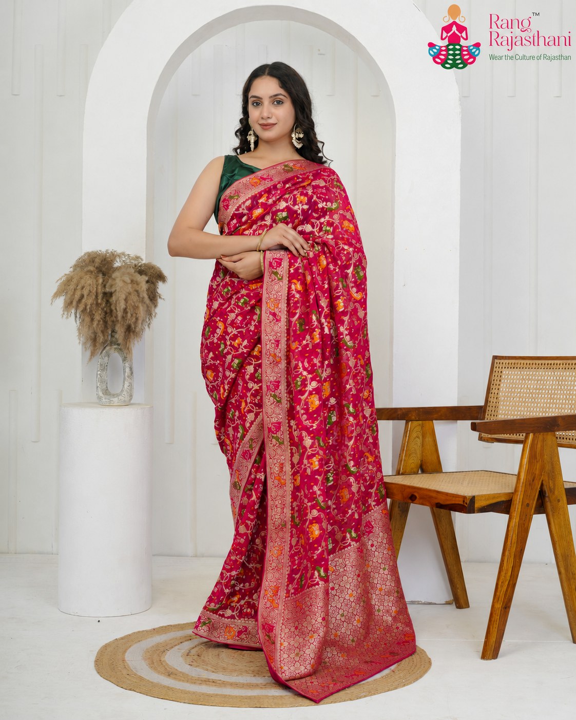 Rani Pure Georgette Wedding saree with Khaddi Work from Rang Rajasthani