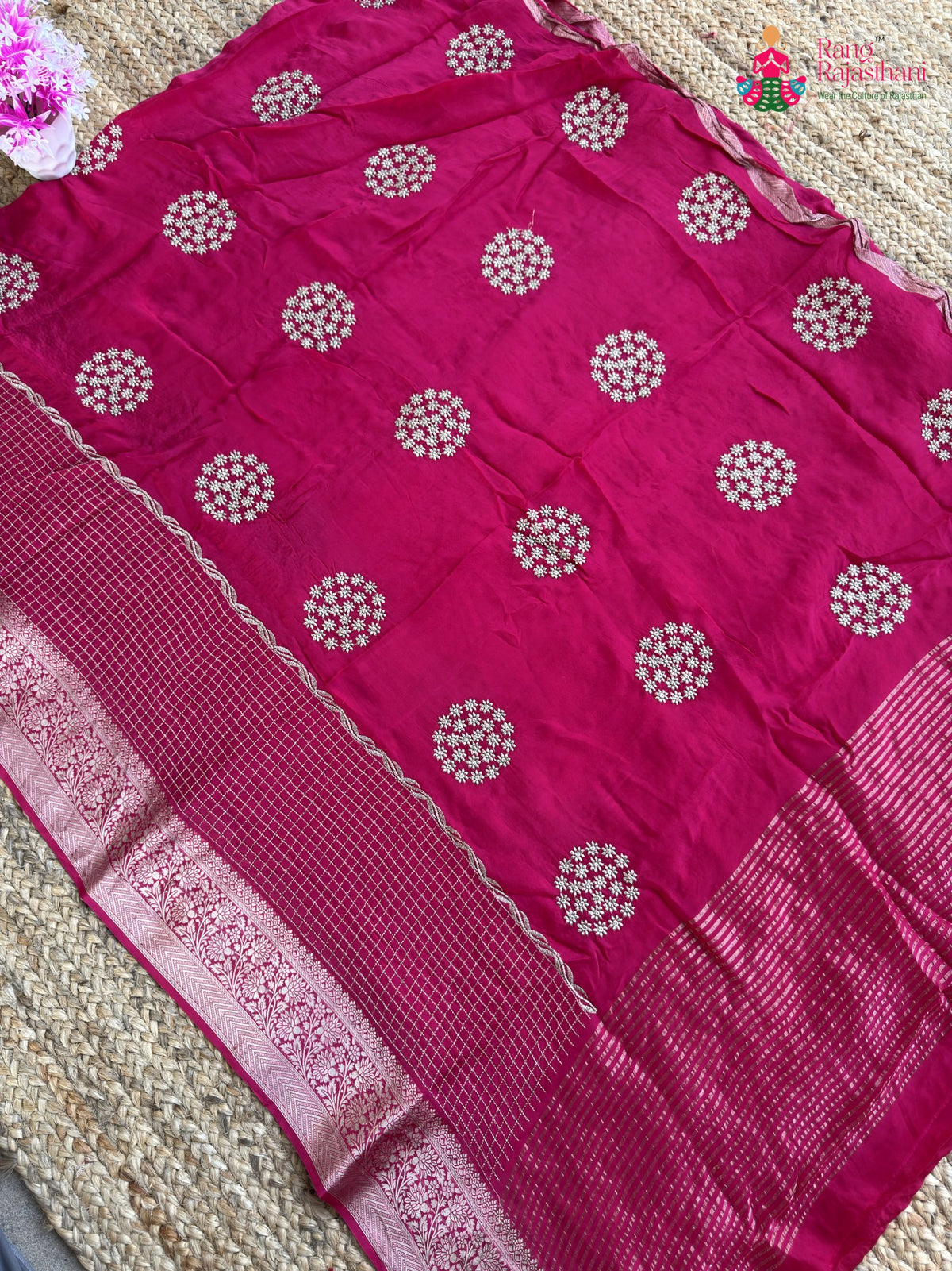 rani pure ho silk zari embroidery saree ethnic wear by Rang Rajasthani