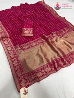 rani pure khaddi georgette bandhani saree for sangeet night by Rang Rajasthani