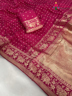 pallu detailing of rani pure khaddi georgette bandhani saree