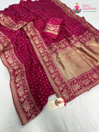 complete look of rani pure khaddi georgette bandhani saree