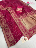 border detailing of rani pure khaddi georgette bandhani saree