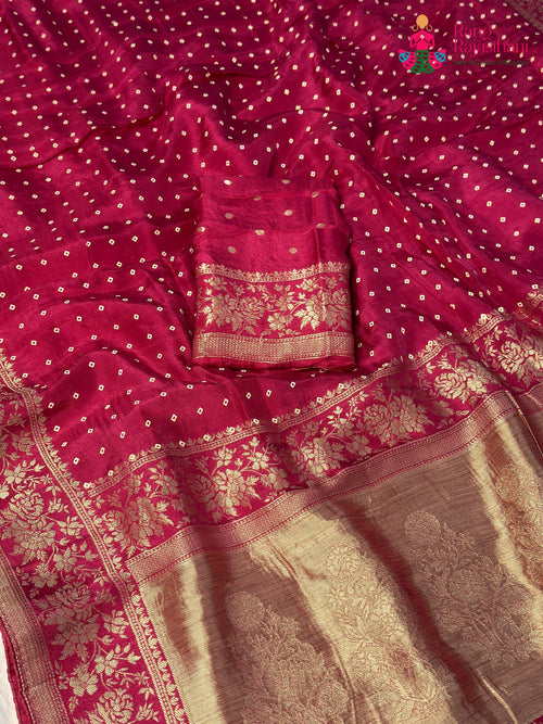 Rani Pure Dola Silk Bandhani Saree for Sangeet Night | Top Choice main-image
