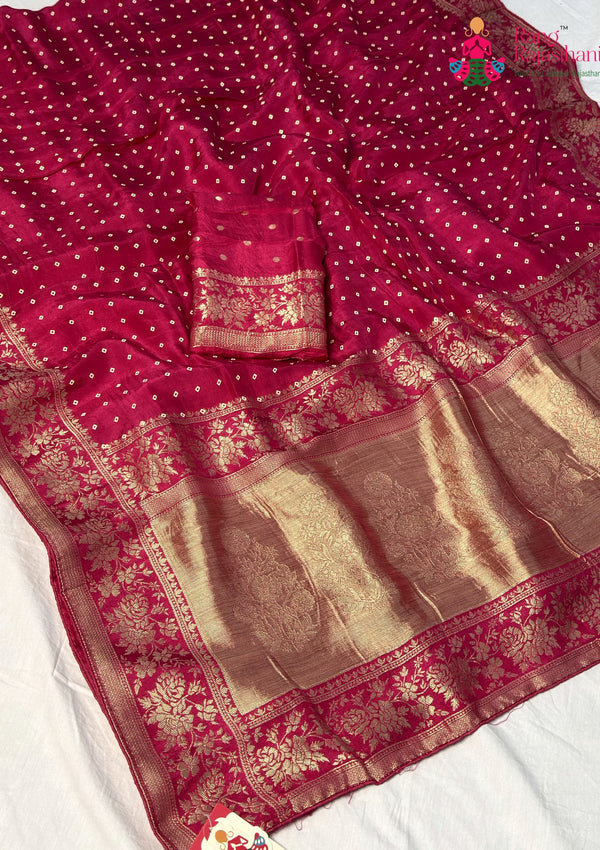 Rani Pure Dola Silk Bandhani Print Chunri Saree for Sangeet Night | Festive Collection