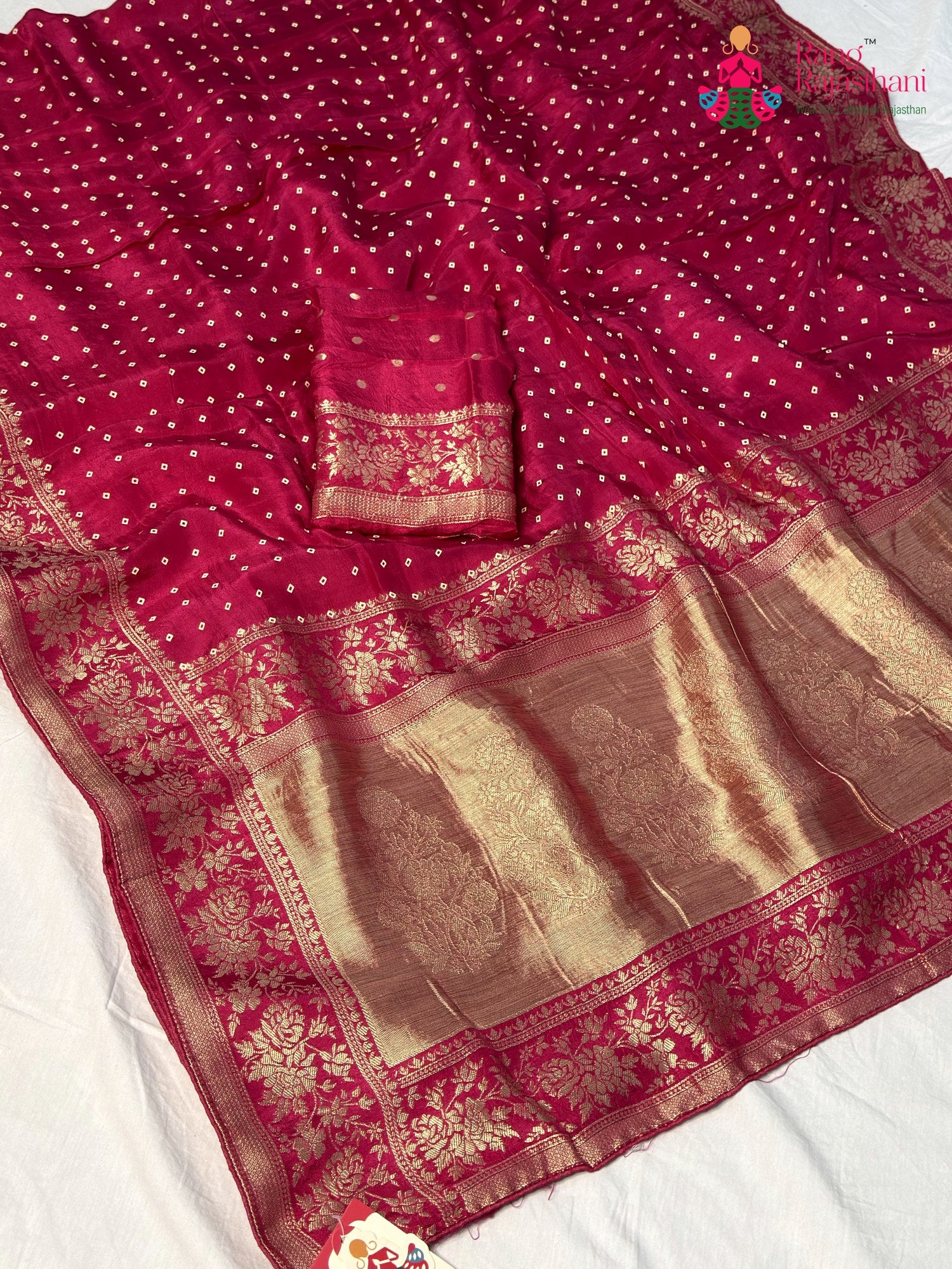 Rani Pure Dola Silk Bandhani Chunri Saree for Sangeet Night | Bridal Wear