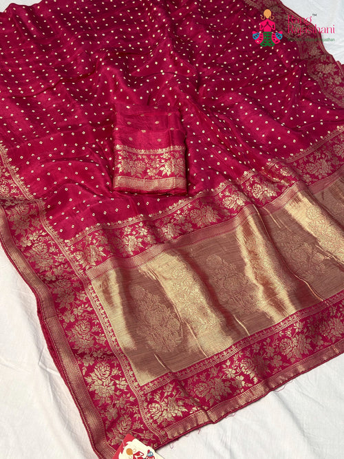 Rani Pure Dola Silk Bandhani Print Chunri Saree for Sangeet Night | Festive Collection main-image