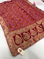 rani pure khaddi georgette bandhani saree for mayra ceremony by Rang Rajasthani