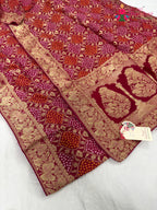 complete look of rani pure khaddi georgette bandhani saree