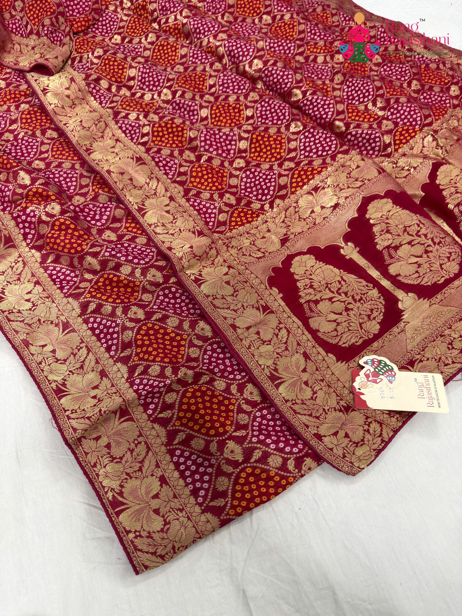 complete look of rani pure khaddi georgette bandhani saree