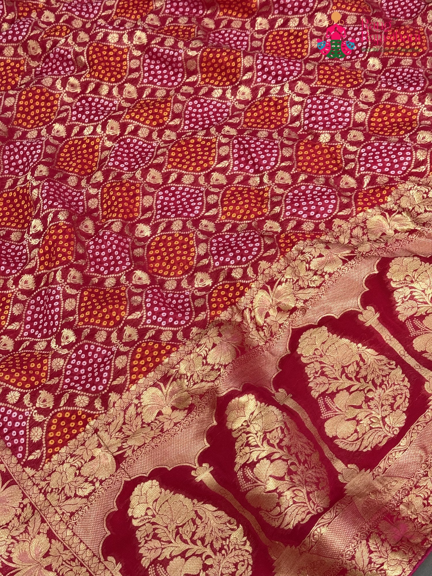 Rani Pure Khaddi Georgette Bandhani Saree for Mayra Ceremony | Top Pick